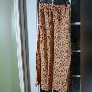 HANNAH ARTWEAR 100% Linen Tie Belt Floral Maxi Skirt Size 3 (US 10/ XL)  Lagon